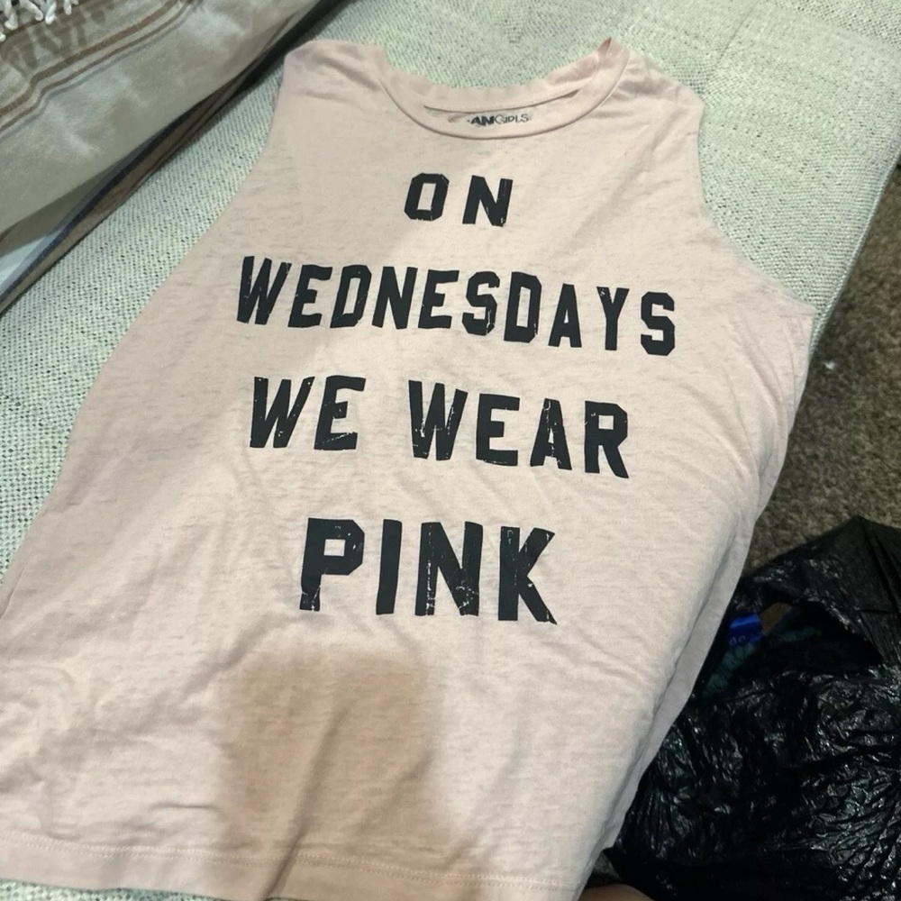 Mean Girls Pink Tank On Wednesdays We Wear Pink Large Cut Off Sleeveless Funny